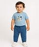 Nautinati Cotton Knit Half Sleeves Animals Printed Tee & Pant Set - Blue