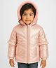 Nautinati Nylon Knit Full Sleeves Holographic Puffer Light Winter Hooded Jacket - Golden