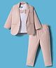 Rikidoos Full Sleeves Solid Blazer & Pant With Bow Attached Tee -  Light Peach & White