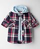 Rikidoos Full Sleeves Checked Shirt With Attached Hooded Tee - Navy & Sky Blue