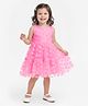 Bonfino Woven Half Flutter Sleeves Party Dress with 3D Flowers Detailing - Pink