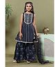 MASTARANG Blended Woven  Sleeves Floral Embroidered Lace Embellished Kurti Sharara With Dupatta Set - Navy Blue