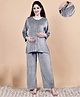 Secret Wish Velvet Woven Full Sleeves Solid Night Suit With Front Open Nursing Access - Grey