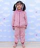 The Mom Store Fleece Woven Full Sleeves Solid Winter High Neck Jacket With Sweatpants Set - Pink