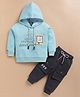 KIDZELLO Cotton Knit Full Sleeves Good Morning Banana Text Printed Hooded Tee & Pant - Sky Blue