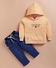 KIDZELLO Cotton Knit Full Sleeves Typography Printed Hooded Tee & Jeans - Light Orange