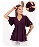 Zelena 95% Cotton 5% Elastane Woven Half Sleeves Solid Maternity Top With Side Concealed Zipper Nursing Access - Plum