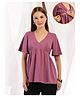 Zelena 95% Cotton 5% Elastane Woven Half Sleeves Solid Maternity Top With Side Concealed Zipper Nursing Access - Onion