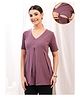 Zelena 95% Cotton 5% Elastane Woven Half Sleeves Solid Maternity Top With Side Concealed Zipper Nursing Access - Rosewood