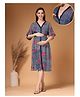 Zelena 100% Rayon Woven Half Sleeves Floral Printed Maternity Dress With Front Open Nursing Access - Blue