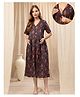 Zelena 100% Cotton Woven Half Sleeves Paisley Printed Shirt Style Maternity Dress With Front Open Nursing Access - Deep Navy Blue