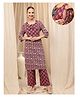 Zelena  Cotton Silk Woven Three Fourth Sleeves Floral Printed Maternity Kurti With Side Zipper Nursing Access & Pant Set - Purple
