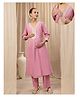 Zelena Cotton Silk Woven Three Fourth Sleeves Lace Embellished Maternity Kurti With Front Zipper Nursing Access & Pant Set - Light Pink
