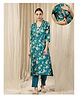 Zelena 100% Rayon Woven Three Fourth Sleeves  Floral Printed Maternity Kurti With Side Zipper Nursing Access - Teal Green