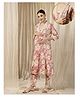Zelena 100% Rayon Woven  Three Fourth Sleeves  Floral Printed Maternity Kurti With Side Zipper Nursing Access - Megenta Pink