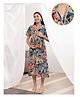 Zelena Cotton Silk Woven Half Sleeves Leaves Printed Lace Embellished Maternity Dress With Front Open Nursing Access - Black & Multi Colour