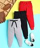 Knitting Doodles Terry Knit Pack Of 3 Solid Track Pants - Cherry Red Black & Grey