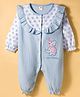 ToffyHouse Interlock Knit Full Sleeves Romper With Elephant Print & Embroidery - Light Blue & White