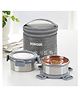 Borosil Slate Stainless Steel Vertical Lunchbox 280 ml x 2 Round Container Set Single Wall Dishwasher Safe with 1 Year Warranty - Grey
