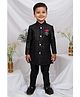 LITTLE COLLARS Blended Woven Full Sleeves Sequins Embellished  Sherwani Pant Set With Brooch - Black