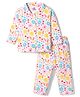 Doodle Poodle 100% Cotton Knit Full Sleeves Front Open Floral Printed Co-Ords Shirt & Pyjama Night Suit - White
