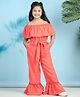 Cutiekins Woven Off Shoulder Solid Jumpsuit - Coral
