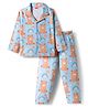Babyhug Cotton Knit Full Sleeves Co-ords Night Suit With Animal Print - Blue