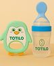 Totilo Baby Silicone Spoon Bottle with Soft Teether Feeder Combo , BPA Free Feeding Set- Blue & Green