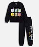 Nap Chief Pure Cotton Knit Warner Bros Featuring Full Sleeves Tom & Jerry Printed Relaxed Fit Winter Sweatshirt With Joggers Set - Jet Black