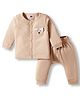 Simply Popcorn Knit Full Sleeves Night Suit with Bear Applique - Peach