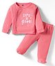 Simply Interlock Knit Full Sleeves Footed Night suit With Text Print - Pink