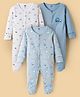 Simply Interlock Knit Full Sleeves Footed Sleepsuit With Vehicle Print Pack Of 3 - Blue Light Blue & White