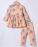 Simply Interlock Knit Full Sleeves Top & Leggings Co-ord Set With Fruit Print - Peach