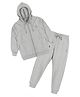 Kiddopanti Fleece Knit Full Sleeves Brand Logo Printed Light Winter Hooded Sweatshirt With Track Pants Set - Grey Melange