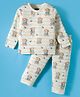 Mini Taurus Interlock Knit Full Sleeves T-Shirt & Lounge Pant Co-ord Set With Teddy Bear Print - Beige