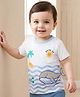 Babyoye 100% Cotton Knit Half Sleeves T-Shirt with Sea Life Print & Applique - White