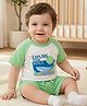 Babyoye 100% Cotton Knit Half Raglan Sleeves T-Shirt & Shorts Set with Sea Life Print & Patch Detailing - Light Green & White