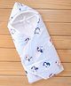 Babyhug 100% Cotton Hooded Quilted Wrapper Penguin Print - Blue| Travel Friendly| Washable and Easy to Maintain| Breathable Fabric| Velcro Closure| Warm and Cozy| New Born Gifting Option