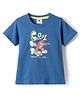Zero Sinker Knit Half Sleeves T-Shirt with Beach Graphic - Navy Blue