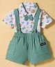 WOW Clothes Cotton Knit Half Sleeves Dino Printed Polo T-Shirt & Shorts Set with Bow Applique & Suspender - Green