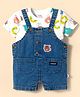 WOW Clothes Sinker Knit Dungaree & Half Sleeves T-Shirt With Animal Print & Patch - Light Blue