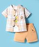 WOW Clothes Sinker Woven Half Sleeves Checks Shirt & Shorts Set With Animal Printed Inner Tee - Peach