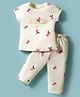 Smarty Girls 100% Cotton Half Sleeves Co-Ord Night Suit With Cherry Print - Cream