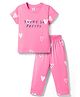 Smarty Girls Sinker Knit Half Sleeves Co-ords Night Suit with Hearts Print - Pink