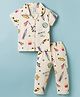 Smarty Girls Sinker Knit Half Sleeves Shirt & Pyjama Co-Ord Night Suit With New York City Theme Print - Light Peach