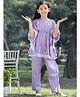 Cutiekins Viscose Rayon Woven Three Fourth Sleeves Abstract Striped Printed Kaftan Kurti & Pant Set -Lavender