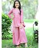 Cutiekins Viscose Rayon Woven Full Sleeves Floral Printed Kurta Sharara Set With Dupatta - Baby Pink