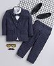 Jeet Ethnics Knit Full Sleeves Striped Coordinating 4 Piece Party Suit Set With Bow  - Navy Blue