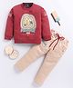 LTZ CLUB Cotton Blend Knit Full Sleeves Pronto Text Printed Tee & Pant Set - Maroon