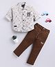 LTZ CLUB Cotton Blend Woven Full Sleeves Abstract Embroidery Printed Shirt & Pant Set - Cream
